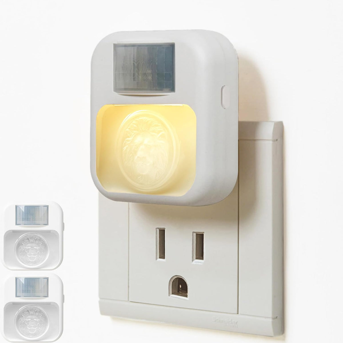 Compact Smart Motion Sensor LED Night Light - Dimmable, Adjustable Color, Plug-in for Hallway, Bathroom, Bedroom - Travel-Friendly (Lion Head, 2)