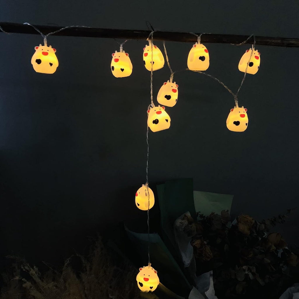 5.4 FT Easter Cow String Lights,10 LED Christmas Cow Fairy Light String Battery Operated for Home Party Camping Decoration (10LED, Cow)