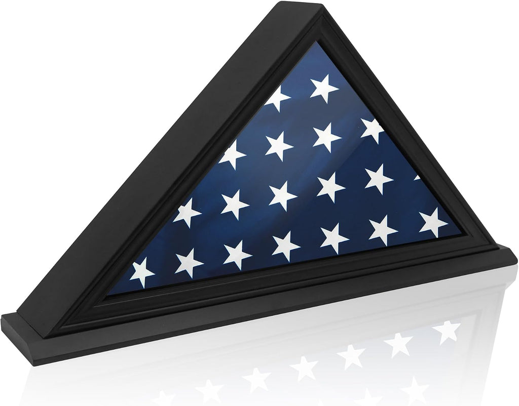 Folded Flag Display Case for 5'x9' Military Burial Flag, Black Solid Wood