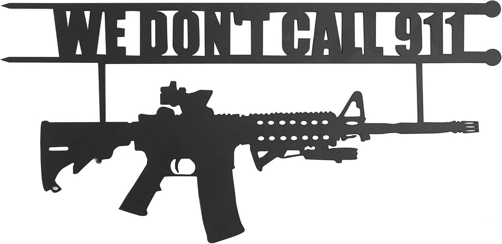 No Trespassing Sign "You're In Range" Metal Wall Tree Hanger Decor – Outdoor Indoor Gun Owners "We Don't Call 911" Monogram Display – Heavy Duty Steel Security Warning – Home Protection – 12.5" Tall