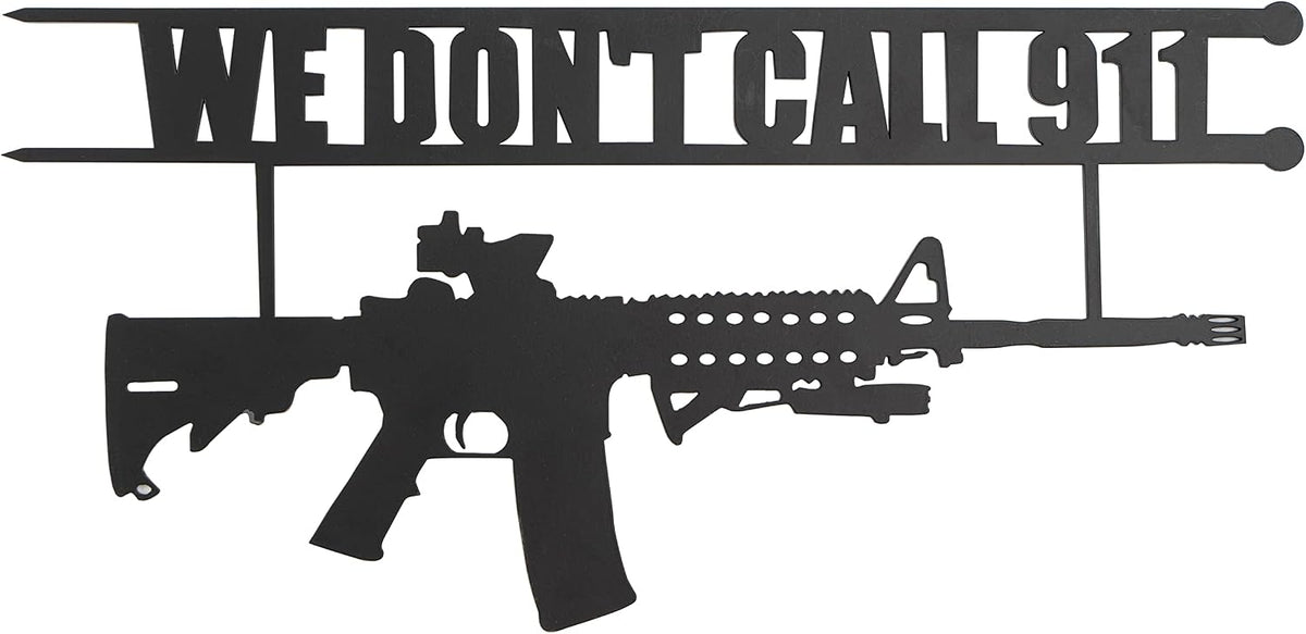 No Trespassing Sign "You're In Range" Metal Wall Tree Hanger Decor – Outdoor Indoor Gun Owners "We Don't Call 911" Monogram Display – Heavy Duty Steel Security Warning – Home Protection – 12.5" Tall
