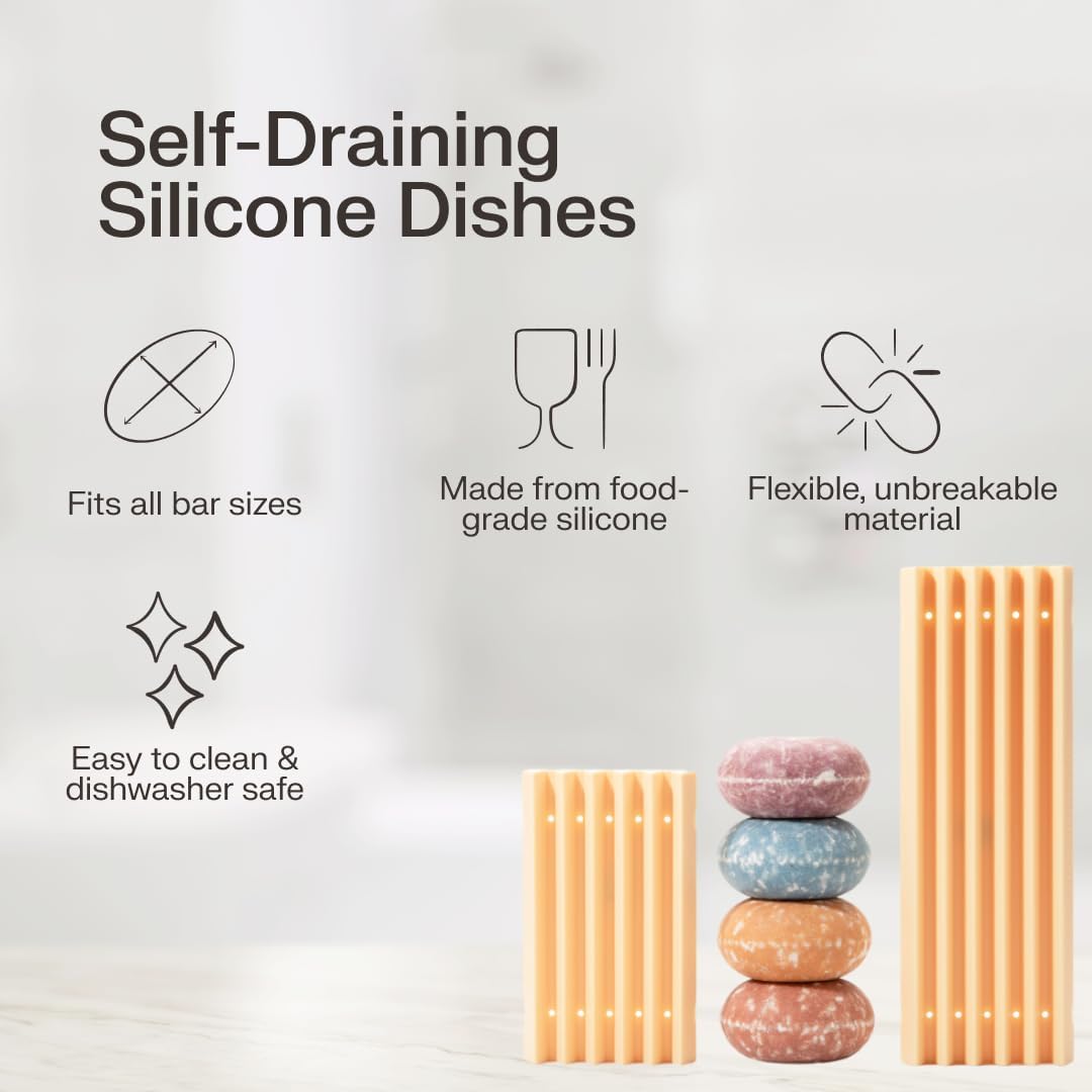 The Earthling Co. Self Draining Soap Dish Silicone Soap Holder to Prevent Mushy Bars and Extend Bar Life, Shampoo and Conditioner Bar Tray for Bathroom, Shower, Countertops (Large Dish)