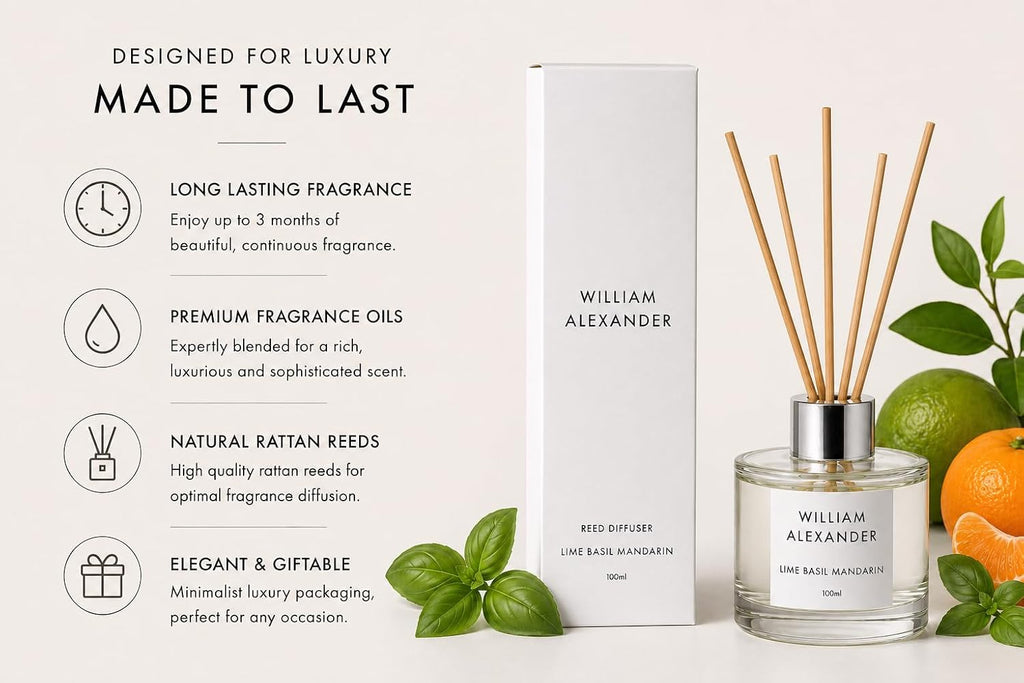 Lime Basil Mandarin Luxury Reed Diffuser Home Gift Set by William Alexander