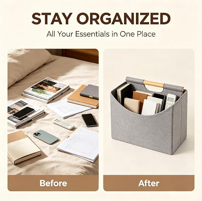 Magazine Holder Basket with Handles, Foldable Floor Organizer Storage Rack for Magazines, Book, Newspapers, File in Home, Office, Table, Living Room, Reception Desk (Grey)