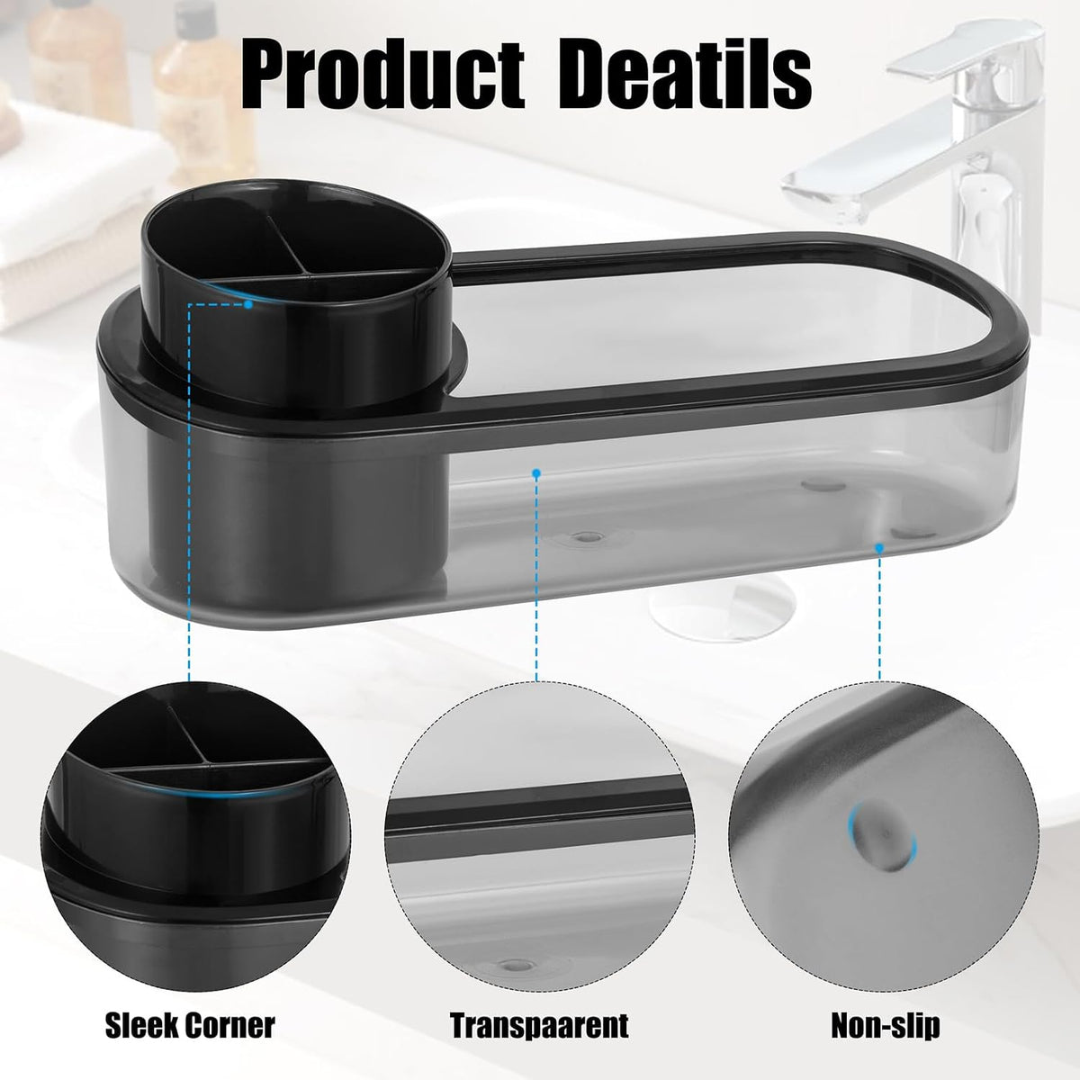 Ayswupt Black Toothbrush Holder for Bathroom,Detactable Bathroom Tray for Men,Electric Tooth Brushing Holder,Bathroom Countertop Organizer,Tooth Brush Toothpaste Caddy Storage,Vanity Sink Accessories