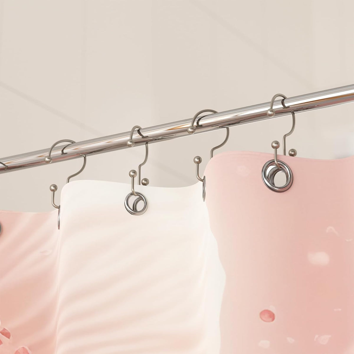 Titanker Shower Curtain Hooks Rings, Rust Resistant Metal Minimalist Simple Double Glide Shower Hooks Rings for Bathroom Shower Rods Curtains, Set of 12 Hooks - Matte Nickel