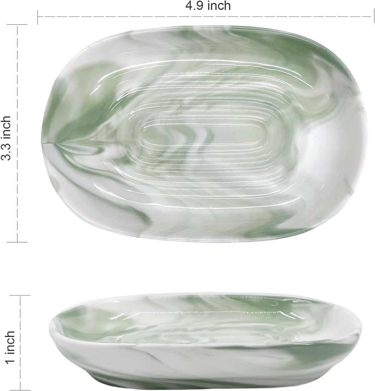 Ceramic Marble Pattern Soap Dish, Textured Raised Soap Saver Tray for Shower Bathroom Kitchen Sink Vanity, Easy to Clean Multi-Use Holder for Bar Soap Jewelry Rings Keys, Green (1 Pack)