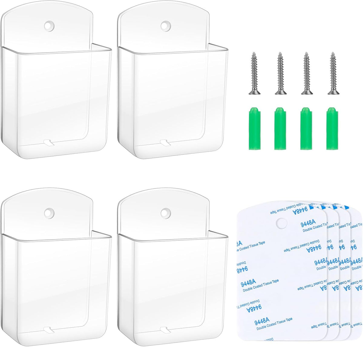 4 PCS Remote Control Holders Wall Mount, Self Adhesive TV Air Conditioner Remote Control Holder, Wall Mount Storage Box Organizer Wall Pen Holder Storage for Home Office School (Clear, 4)