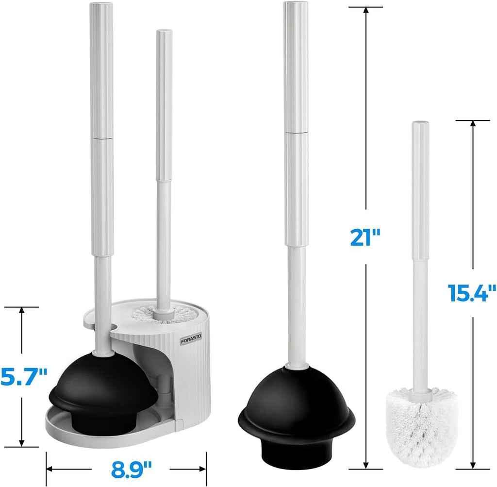 FORASTO 2Pack 2 in 1 Toilet Brush and Plunger Set,Clean Gloves, Extended Handle Plunger，Toilet Bowl Brush Plunger Set,Bathroom Cleaning Tools,Toilet Brush Plunger Combo,Cleaning Brush(Light Grey)