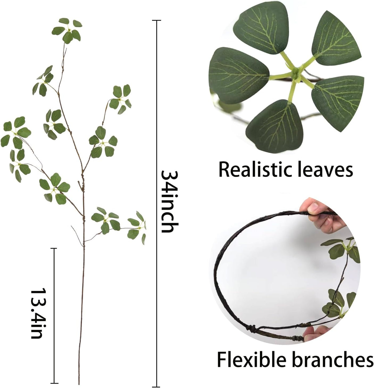 5Pcs Realistic Artificial Greenery Stems - 34" Faux Branches for Vase