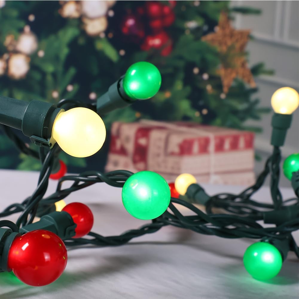 Christmas Tree Lights 70 LED G15 Christmas Lights Red White and Green Globe Christmas String Light Plug in with Pearlized Glass Indoor Outdoor use for Halloween Xmas Tree Yard Decor