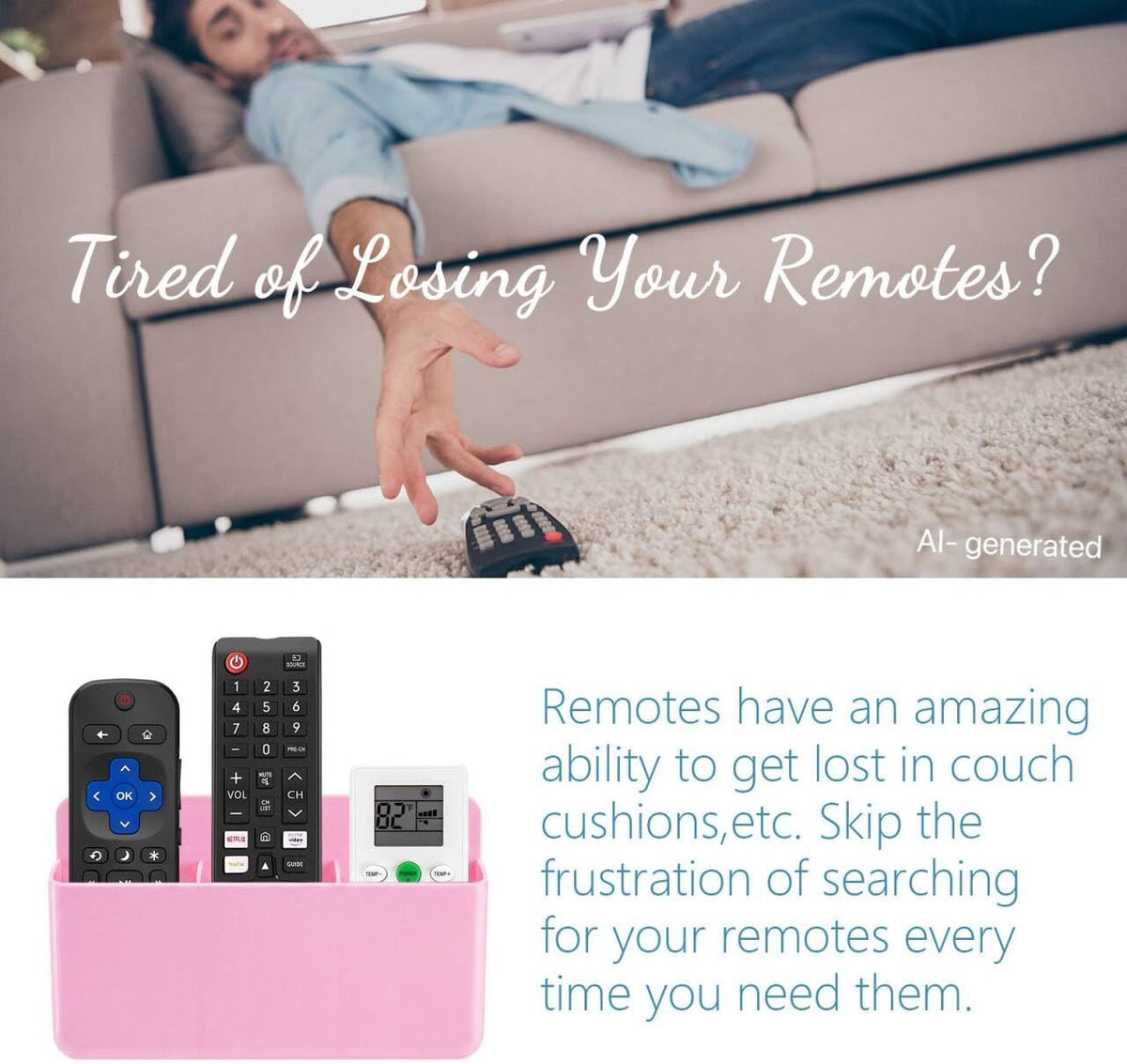 3 Slot Adjustable Remote Control Holder Wall Mount, TV Remote Box Hollow Bottom Slot Easy Phone Charging, Self Adhesive Remote Holder,Wall Pen Holder Storage Accessories for Home Office School (Pink)