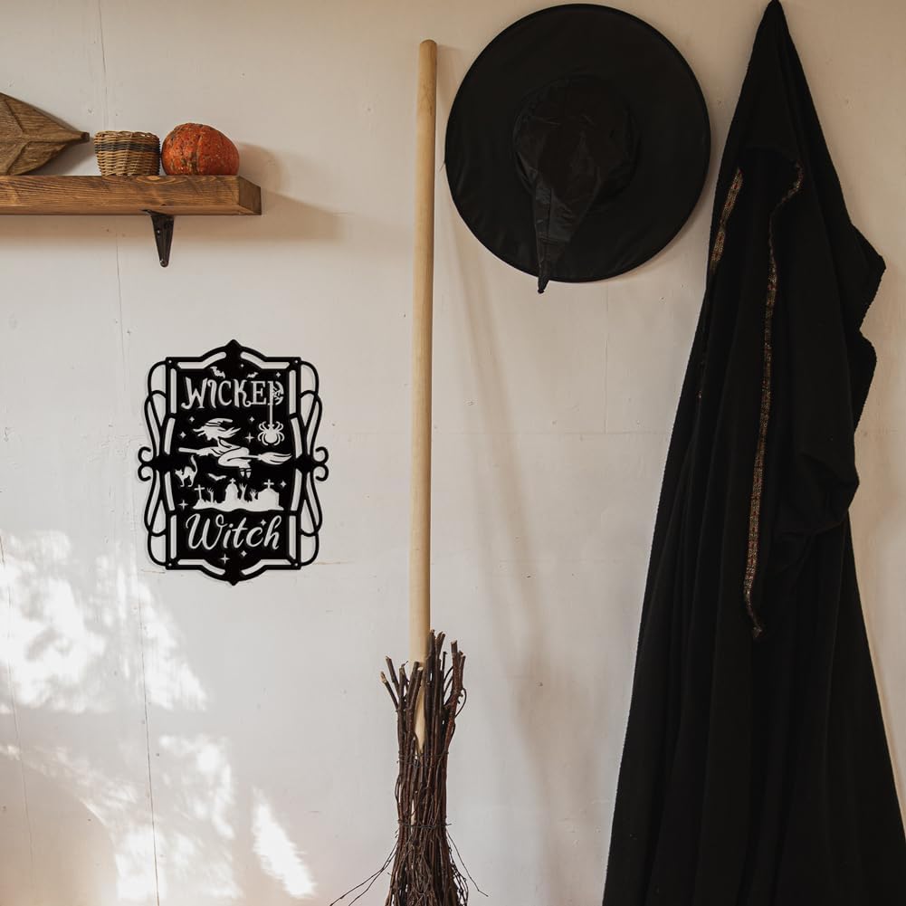 NBEADS Wicked-Witch Metal Wall Art Decor, Matte Black Wall Hanging Decor Silhouette Wall Art for Home Bedroom Living Room Bathroom Kitchen Office Hotel Wall Decoration, 8.7×11.3"(22.1×28.6cm)