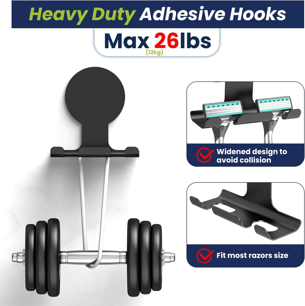 Aikzik Razor Holder for Shower, Heavy Duty Adhesive Hooks, 2-Pack Black