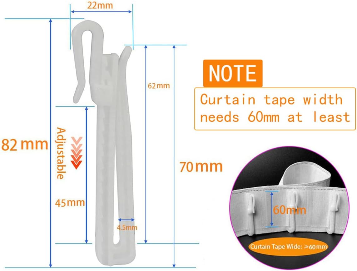 Adjustable Pinch Pleat Curtain Clip Hooks, 30 Pack Drapes Hooks