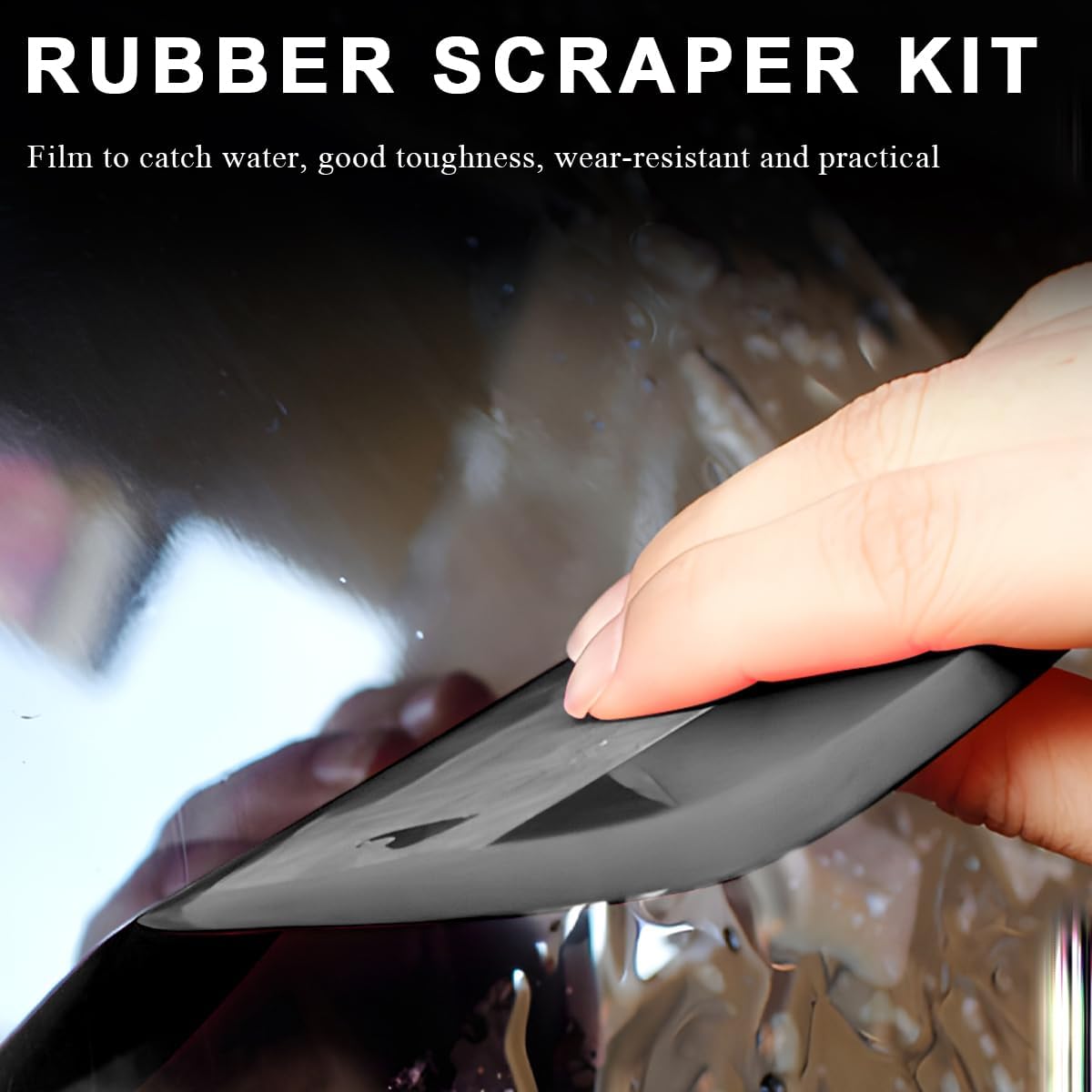 KVAEY 5 in 1 Rubber Squeegee Kit, Anti-Scratch Flexible Soft Matte TPU Coating Scraper Kit, Small Tint Squeegee Water Blade Scraper for Paint Protection Film Household Cleaning (Black)