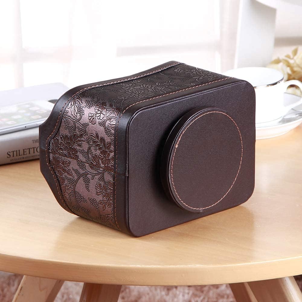 PU Leather Remote Control Organizer with 360° Spinning Design,Desk Organizer for TV Remote,Phone,Pen,Glasse,Mail,Tablet,Calculator,Controller-Home & Office Storage Caddy (Antique Brown)