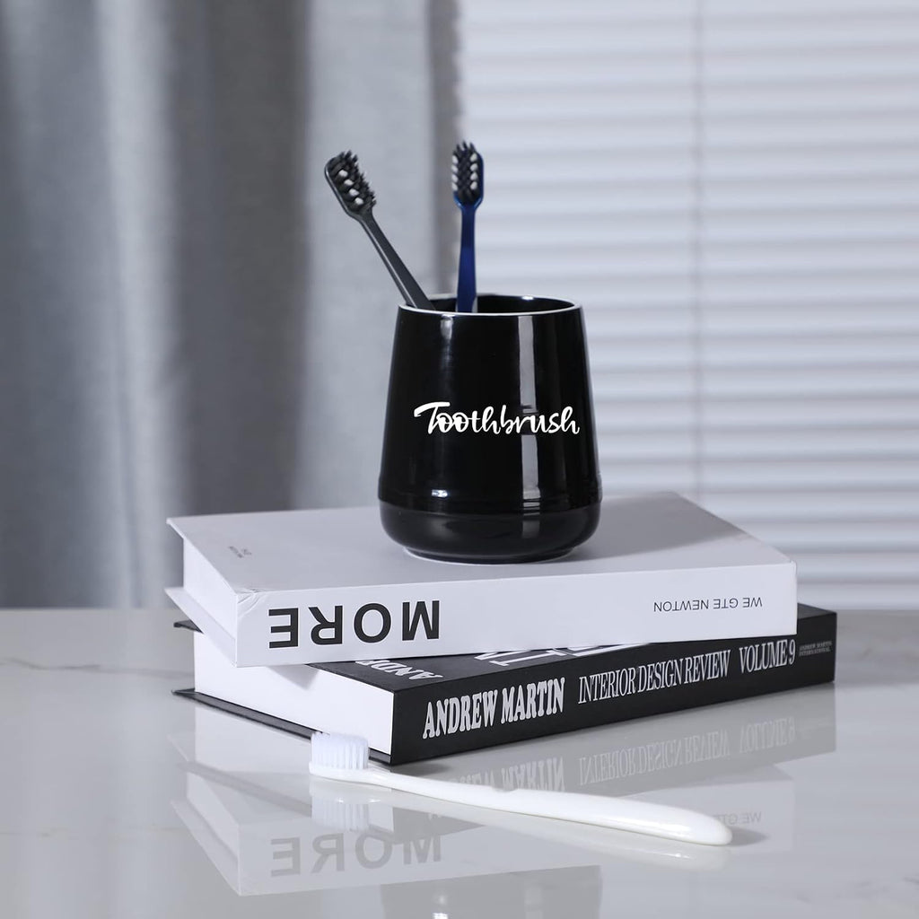 Ceramic Toothbrush, Brushing Holder Easy to Clean (Black)