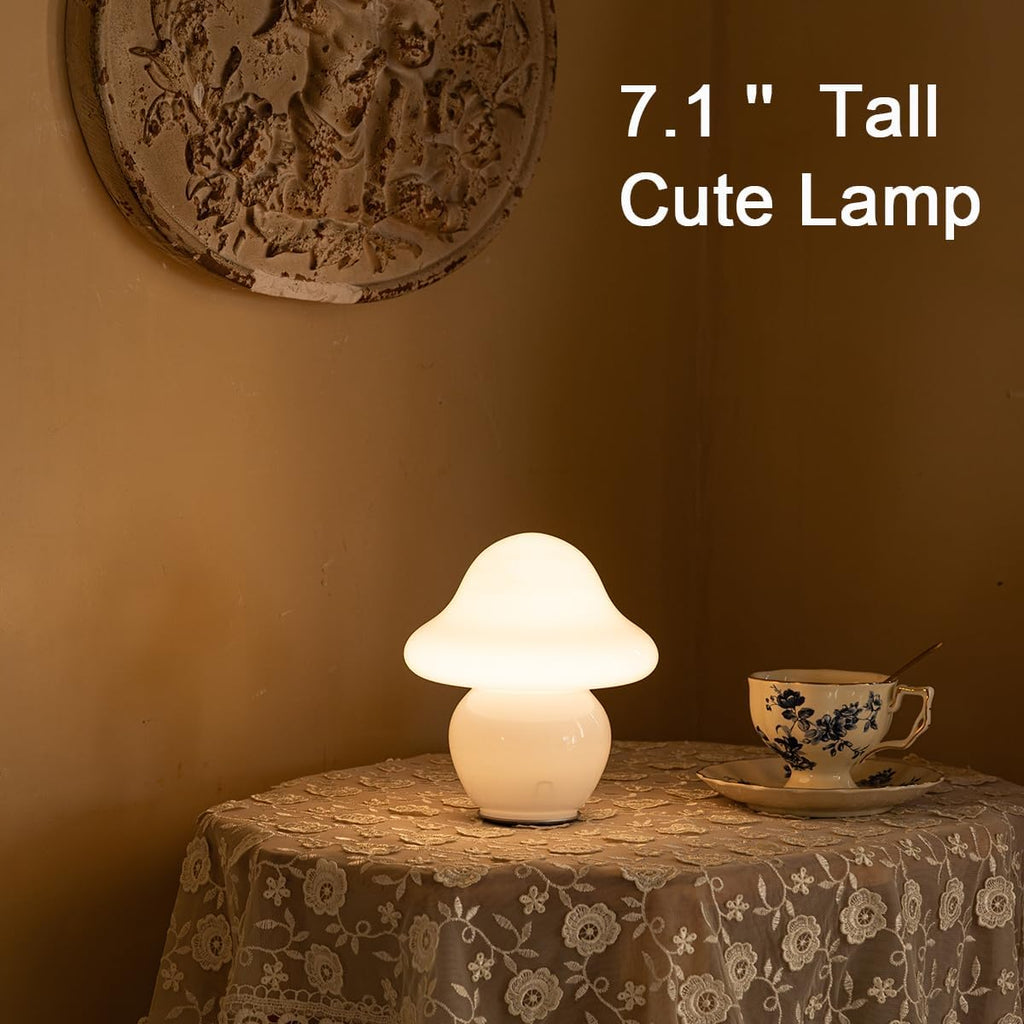 HEQET Mushroom Lamp Glass Mushroom Table Lamp for Bedrooms, Living Room, Aesthetic Lamps for Bedroom, Cute Bedside Lamp