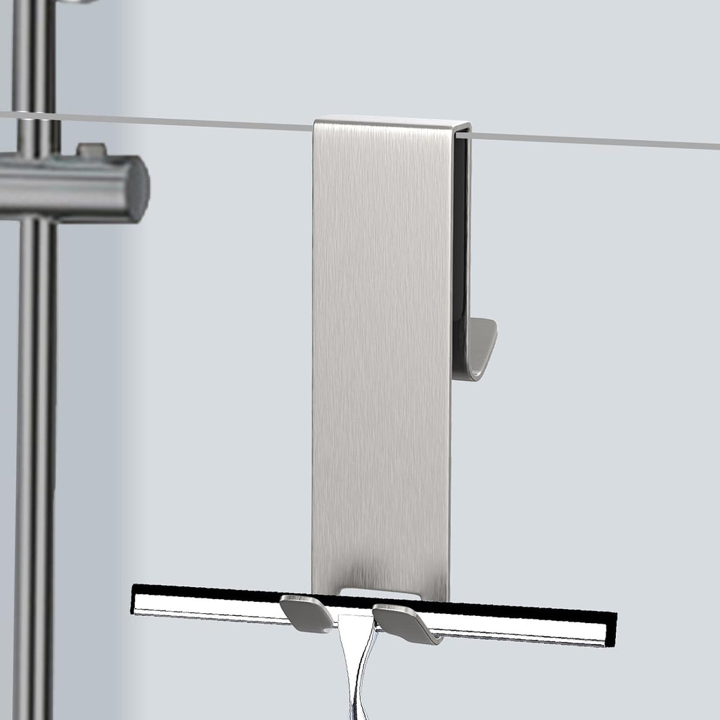 Double-Sided Over The Door Hooks 2-Pack - for Frameless Glass Showers, Heavy Duty No Drill Organizer for Towels Robes, Space Saving Silver