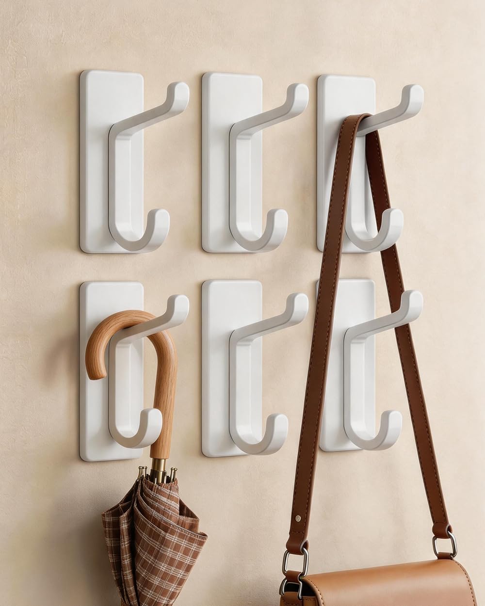 Adhesive Hooks for Walls No Damage Stick On Coat Hook Wall Mount White 6Pcs