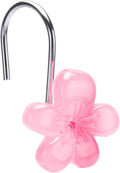 Flower Decorative Shower Curtain Hooks, Glow in The Dark, Set of 12, Pink