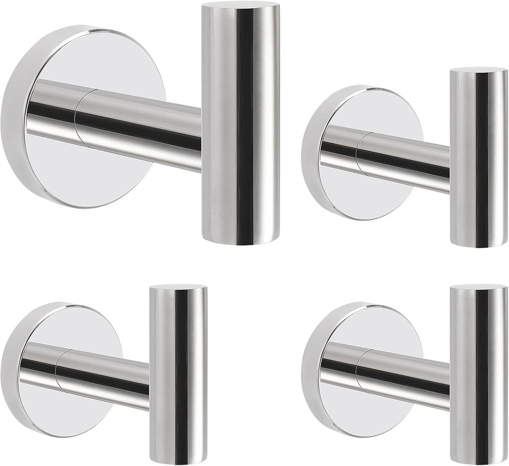 Livabber Bathroom Towel Hooks, 304 Stainless Steel Robe Shower Hooks Wall Mounted, Heavy Duty Towel Hangers for Bathroom Kitchen Bedroom (4 Pack, Chrome)