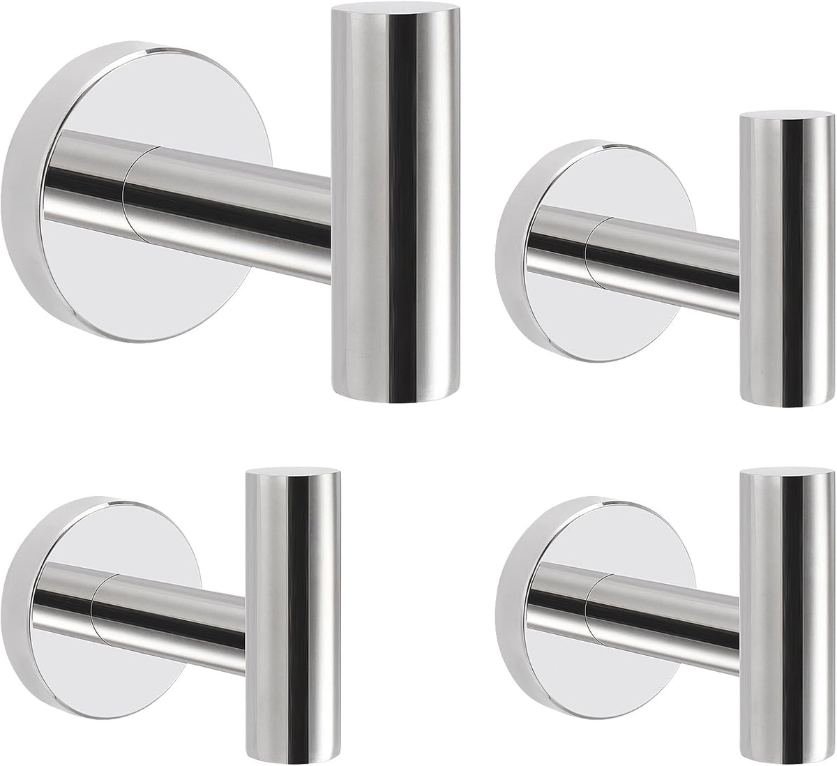 Livabber Bathroom Towel Hooks, 304 Stainless Steel Robe Shower Hooks Wall Mounted, Heavy Duty Towel Hangers for Bathroom Kitchen Bedroom (4 Pack, Chrome)