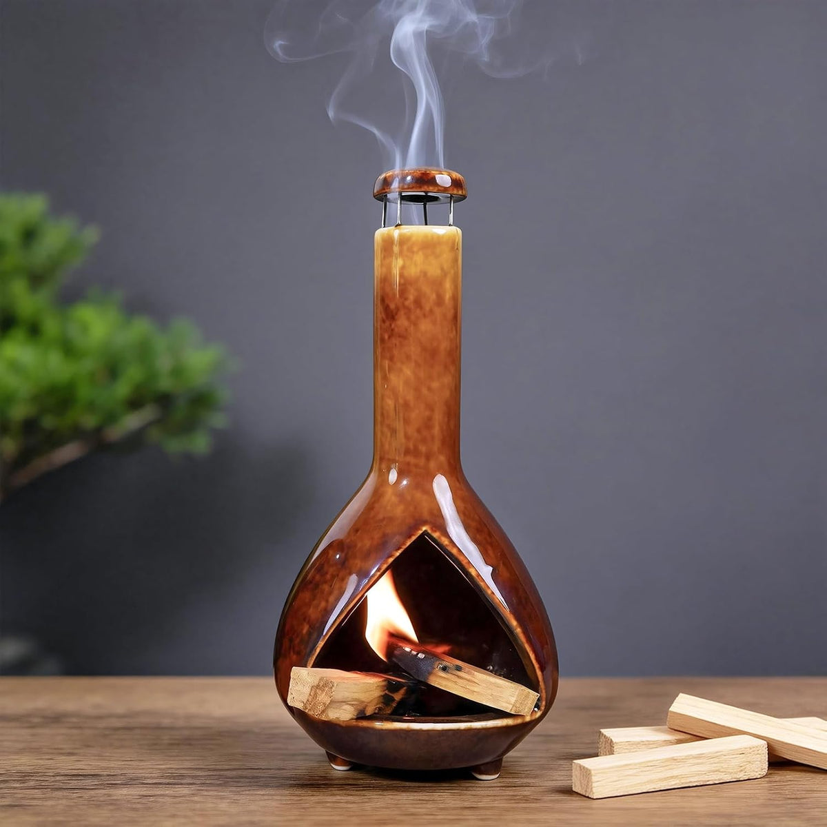 MOUGIGI Mini Chiminea Incense Burner Holder - Glossy Ceramic Smudge Bowl
