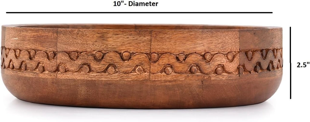 Kimona Fruit Bowl Wooden Bowls for Food, Fruits, Salad, or Popcorn for Dining Table Center, Living Room, Kitchen Décor (10" X 10" X 2.5")