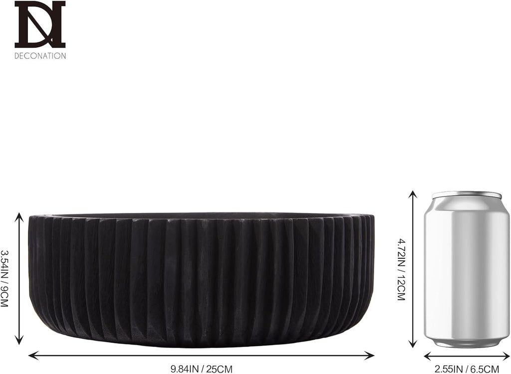 DN DECONATION Wooden Decorative Bowl, 9.84” Black Wood Fruit Bowl for Table