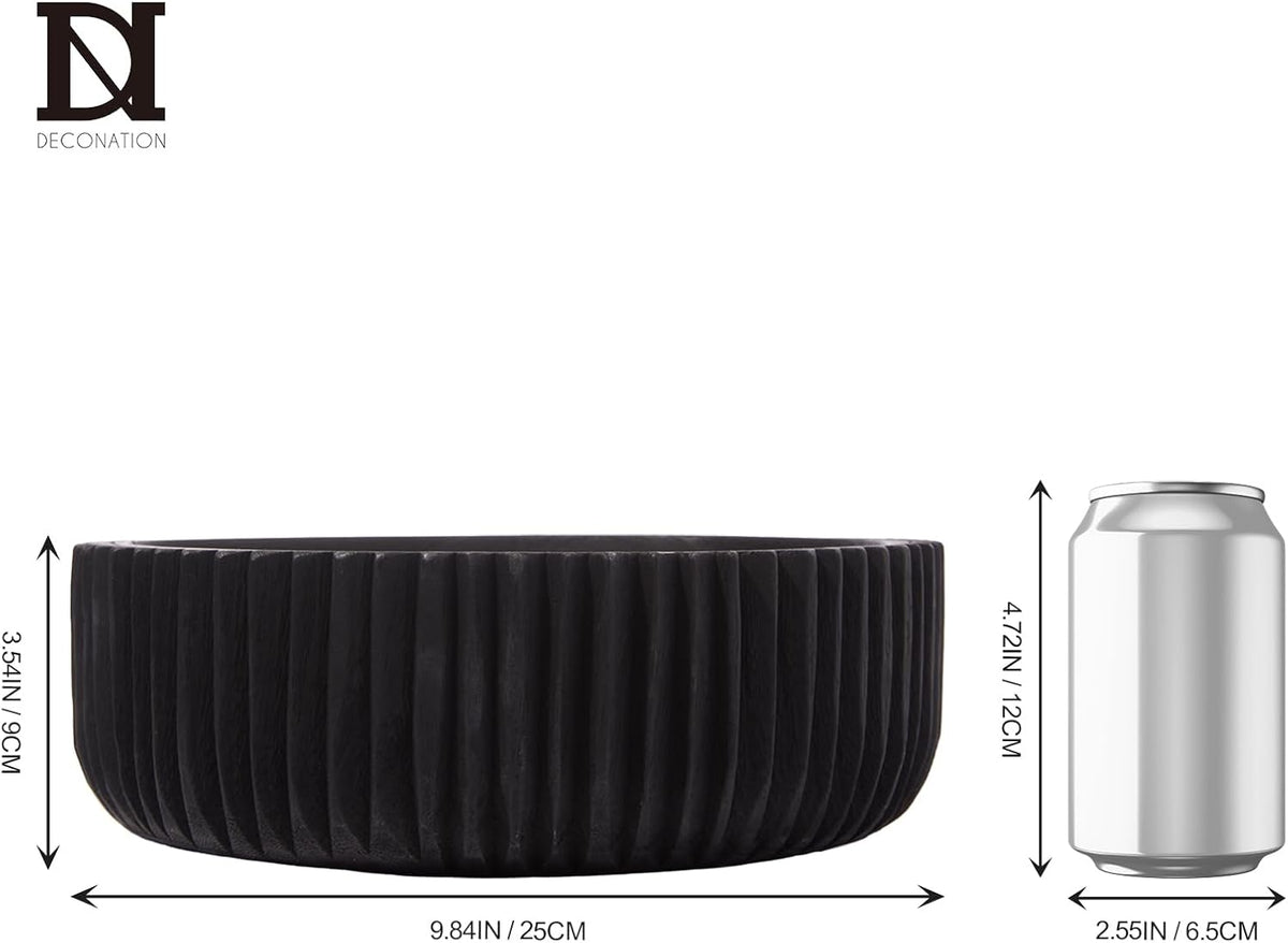 DN DECONATION Wooden Decorative Bowl, 9.84” Black Wood Fruit Bowl for Table