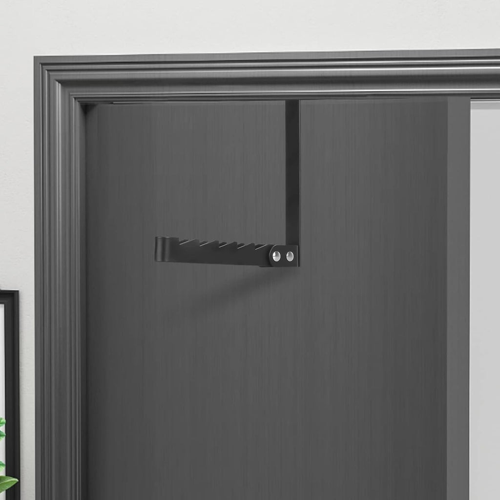 FYY Over the Door Hooks Hanger, 2 Pack Collapsible Folding Over The Door Organizer Rack Space Saving Hanging Storage Hanger for Clothes, Coats, Towels for Bedroom Bathroom Black