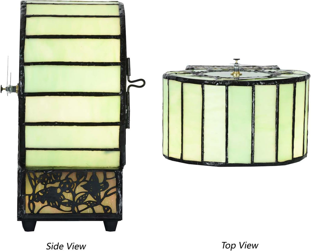 Bieye L10970 Cat and Mouse Tiffany Style Stained Glass Clock Lamp, Green