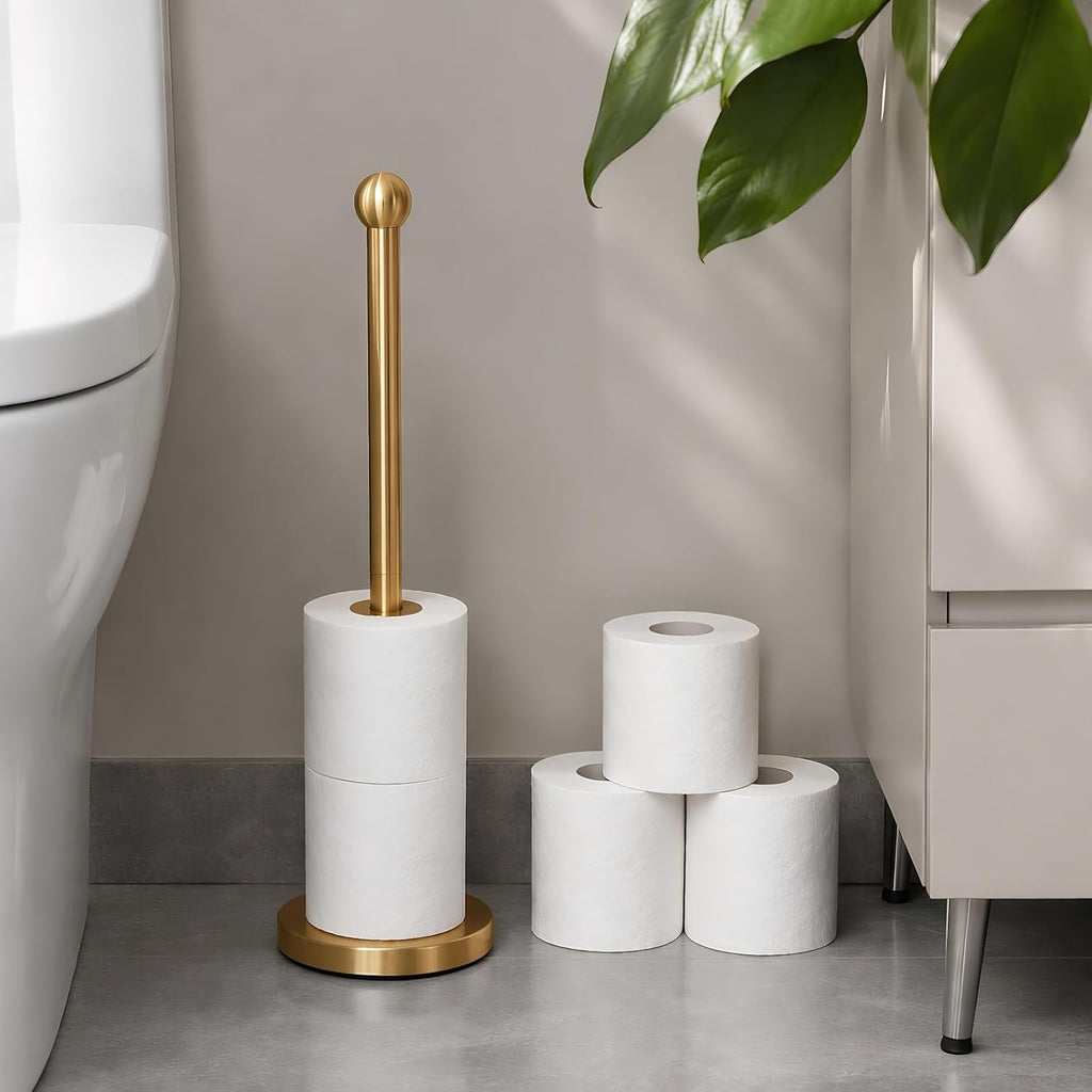 Toilet Paper Holder Stand for Max 5 Paper Rolls - Gold