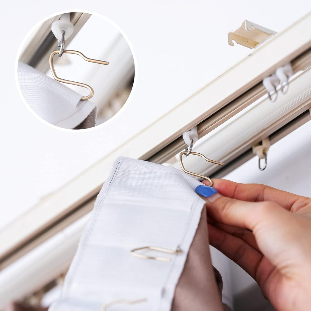 Outus 58 Pack Metal Curtain Hooks Pin On Drapery Hooks 1.2 x 1 Inch for Window,Door,Shower Curtain (Champagne Gold)
