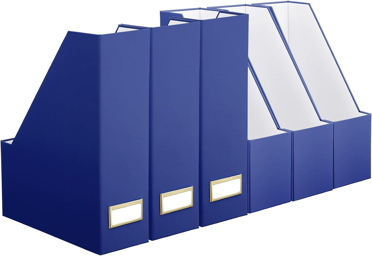 Feifeiya Magazine Holder Set of 6 Cardboard File Holder Desk, Navy Blue