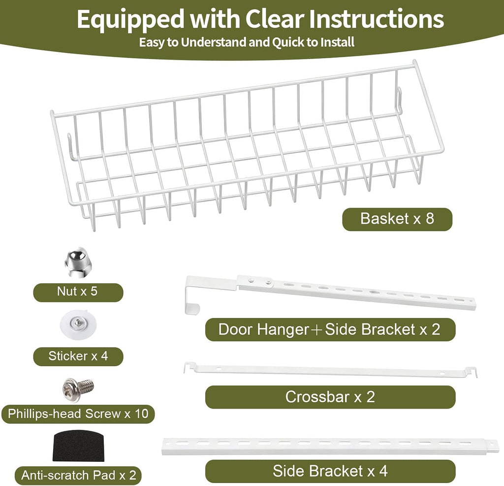 ElegantArray 8-Tier Pantry Door Organizer, Hanging Storage Basket, White