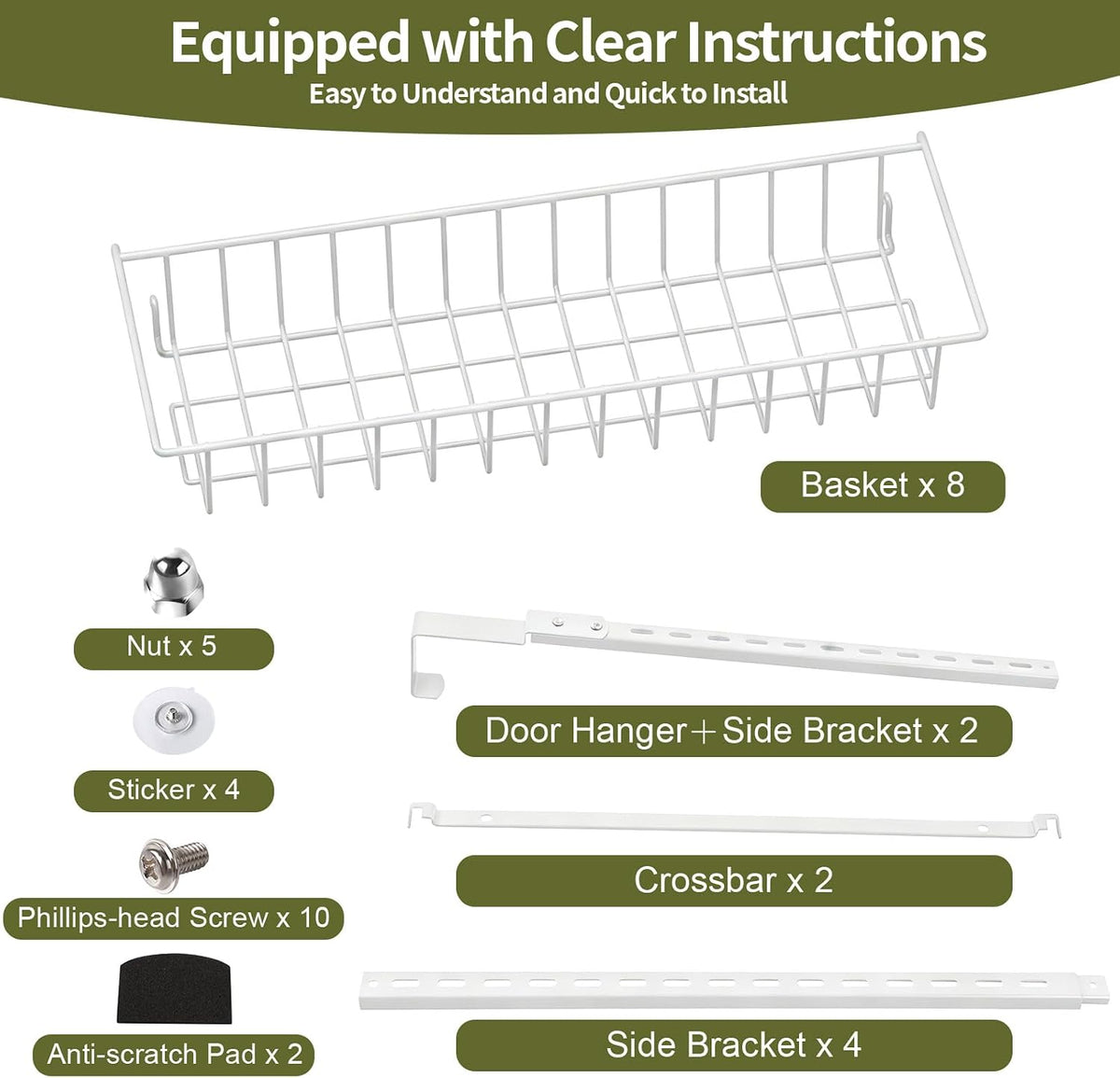 ElegantArray 8-Tier Pantry Door Organizer, Hanging Storage Basket, White