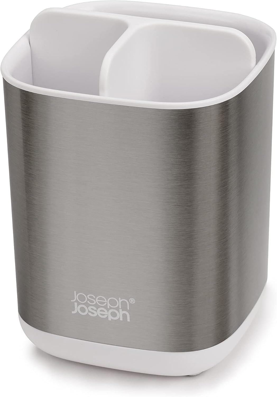 Joseph Joseph EasyStore Stainless-Steel Toothbrush Holder Bathroom Storage Countertop Organizer Caddy, Small
