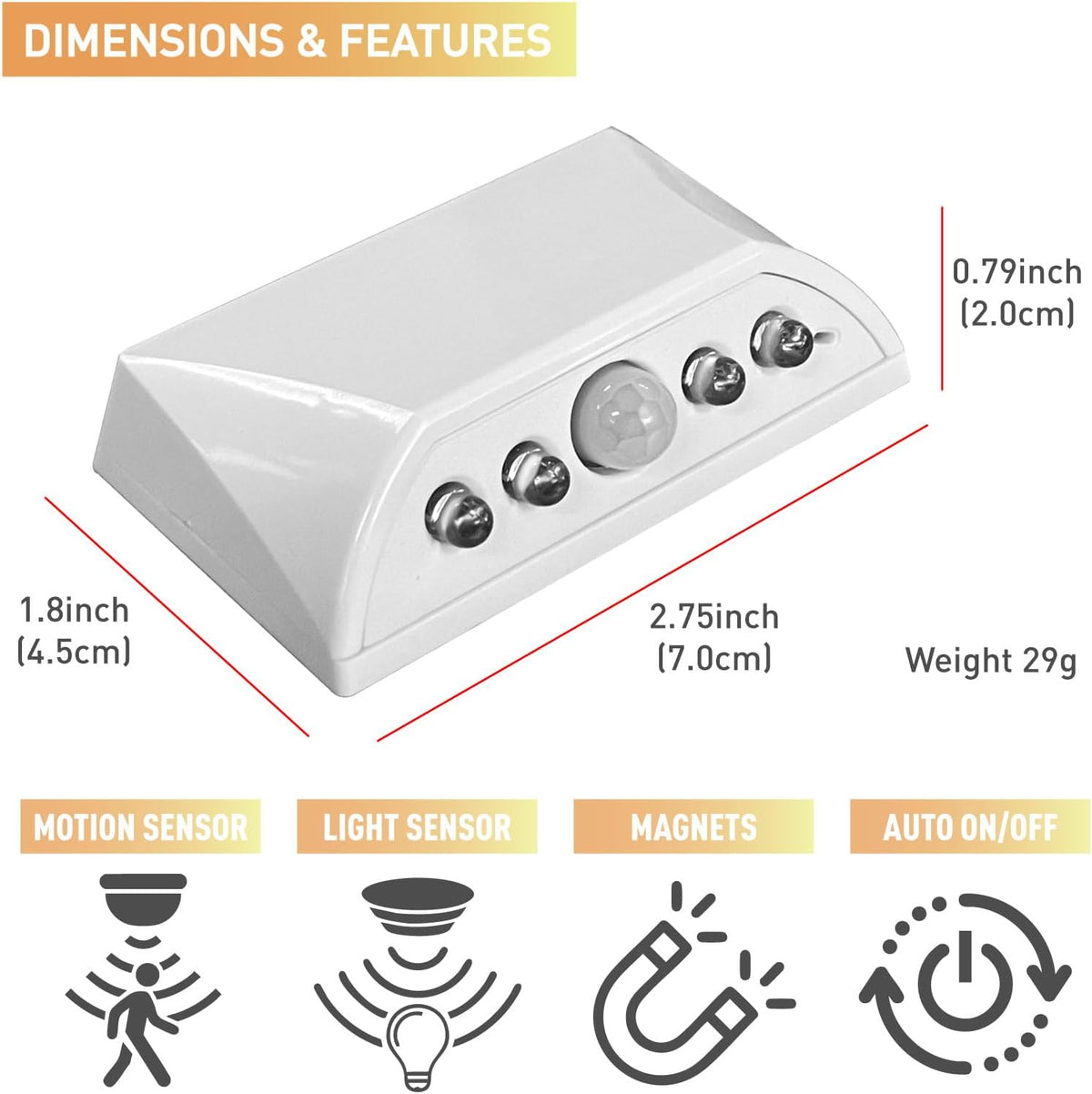 Motion Sensor Keyhole Light, Wireless Battery Operated LED Night Light for Door Lock, Cabinet & Stairway, Auto On/Off Infrared, Magnetic + Adhesive + Screw 3-Way Mount, White