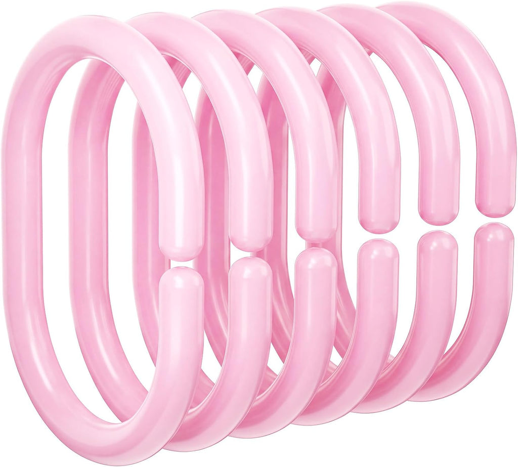 24 Pack Plastic Shower Curtain Hooks, Goowin C Shaped Pink Shower Curtain Rings Rust Proof, Anti-Drop Shower Curtain Hangers Shower Hooks for Shower Curtain, Bathroom Shower Rings for Curtain, Pink