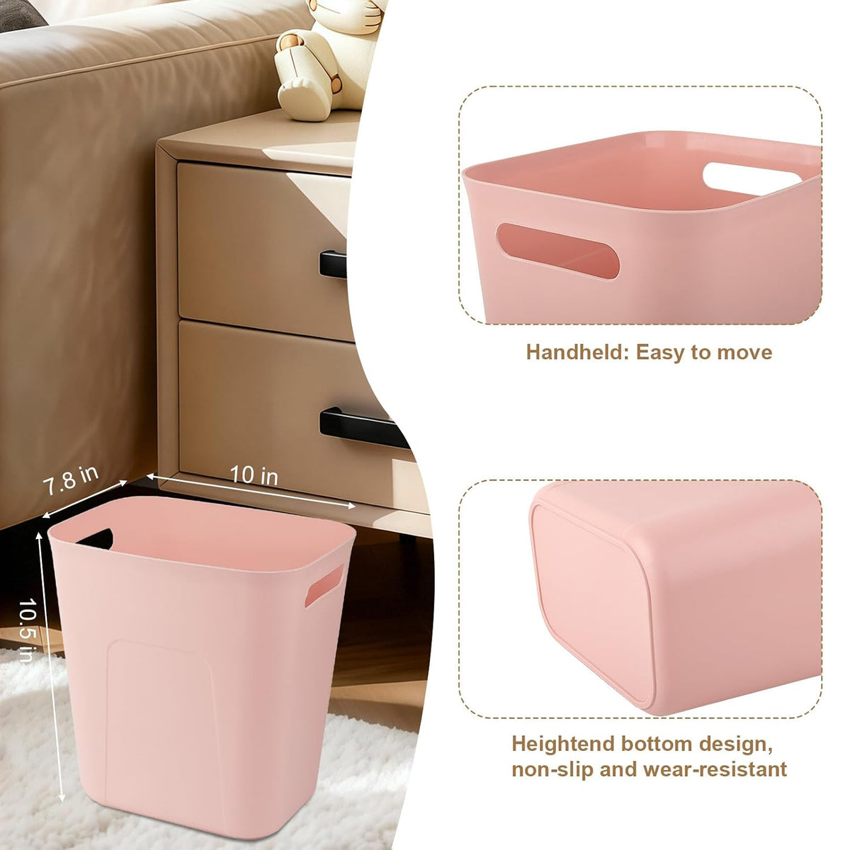 Small Bathroom Trash Can with Bags Garbage Can, 3 Pack, Pink+Blue+Beige