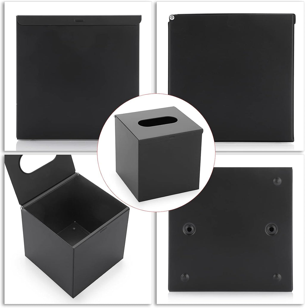 Sumnacon Square Tissue Box Cover - Stylish Cube Stainless Steel Tissue Box Holder, Modern Metal Facial Tissue Holder for Dresser Table Night Stand Bathroom Vanity Home Office Bar Wall Decor, Black