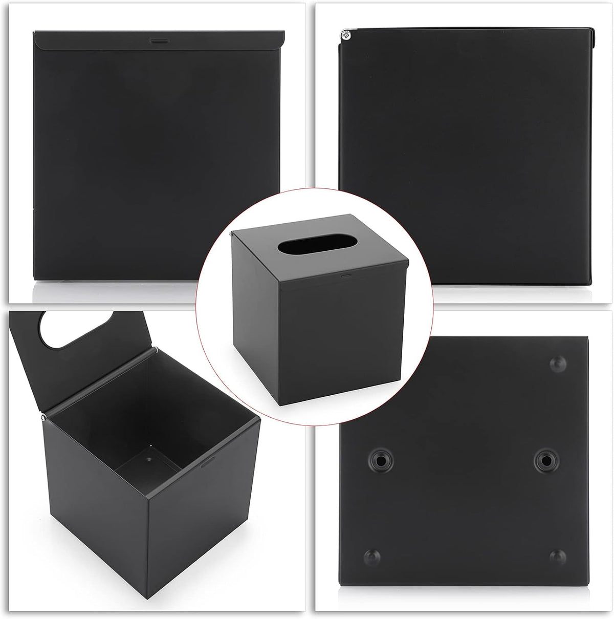 Sumnacon Square Tissue Box Cover - Stylish Cube Stainless Steel Tissue Box Holder, Modern Metal Facial Tissue Holder for Dresser Table Night Stand Bathroom Vanity Home Office Bar Wall Decor, Black