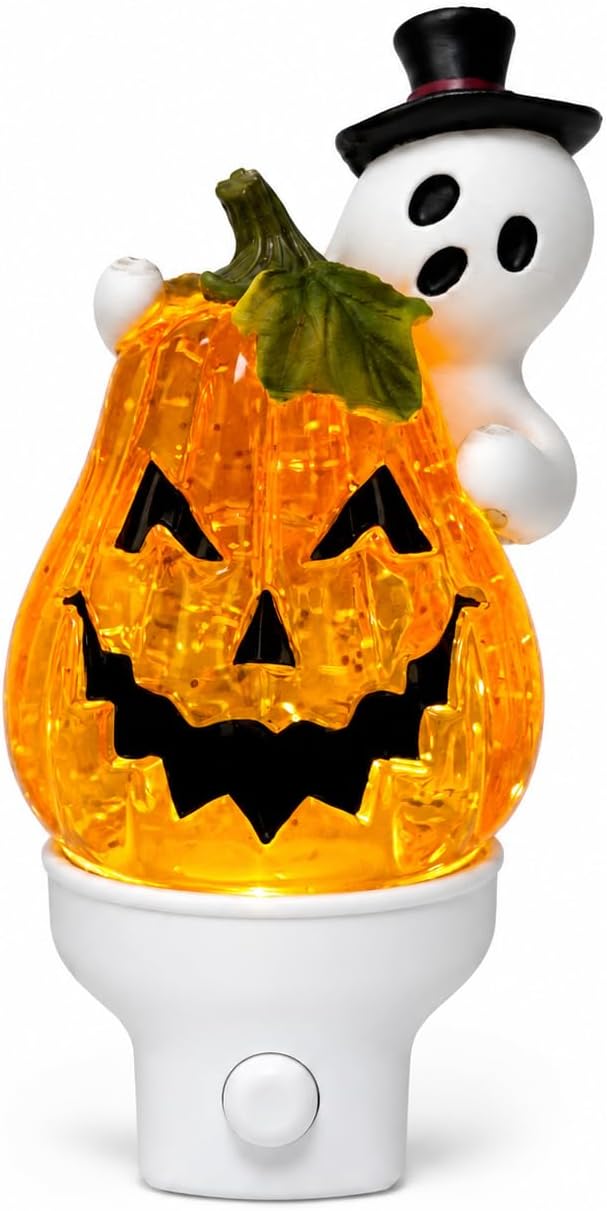 Halloween Ghost Pumpkin Water Spinner Plug-In Wall Night Light