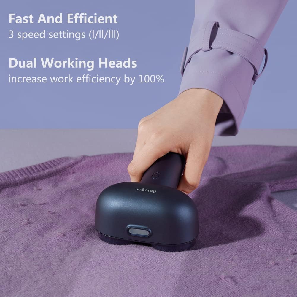 Nesugar Dual-Head Fabric Shaver and Lint Remover, Electric Sweater Defuzzer with Green Light Detection, 3 Speeds, M5