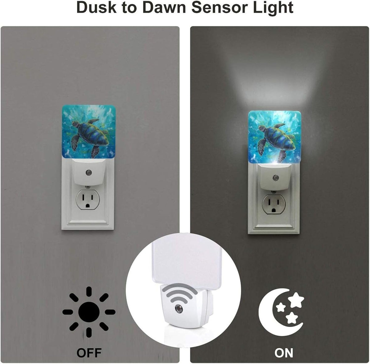 Blue Sea Turtle Ocean Set of 2 Led Night Lights, Night Light Auto Dusk-to-Dawn Sensor Night Lamp Home Decorative for Adult