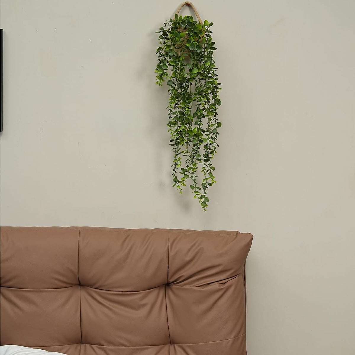 Fake Hanging Plants Potted Artificial Eucalyptus for Wall Decor, Jute Cord Basket 2PCS