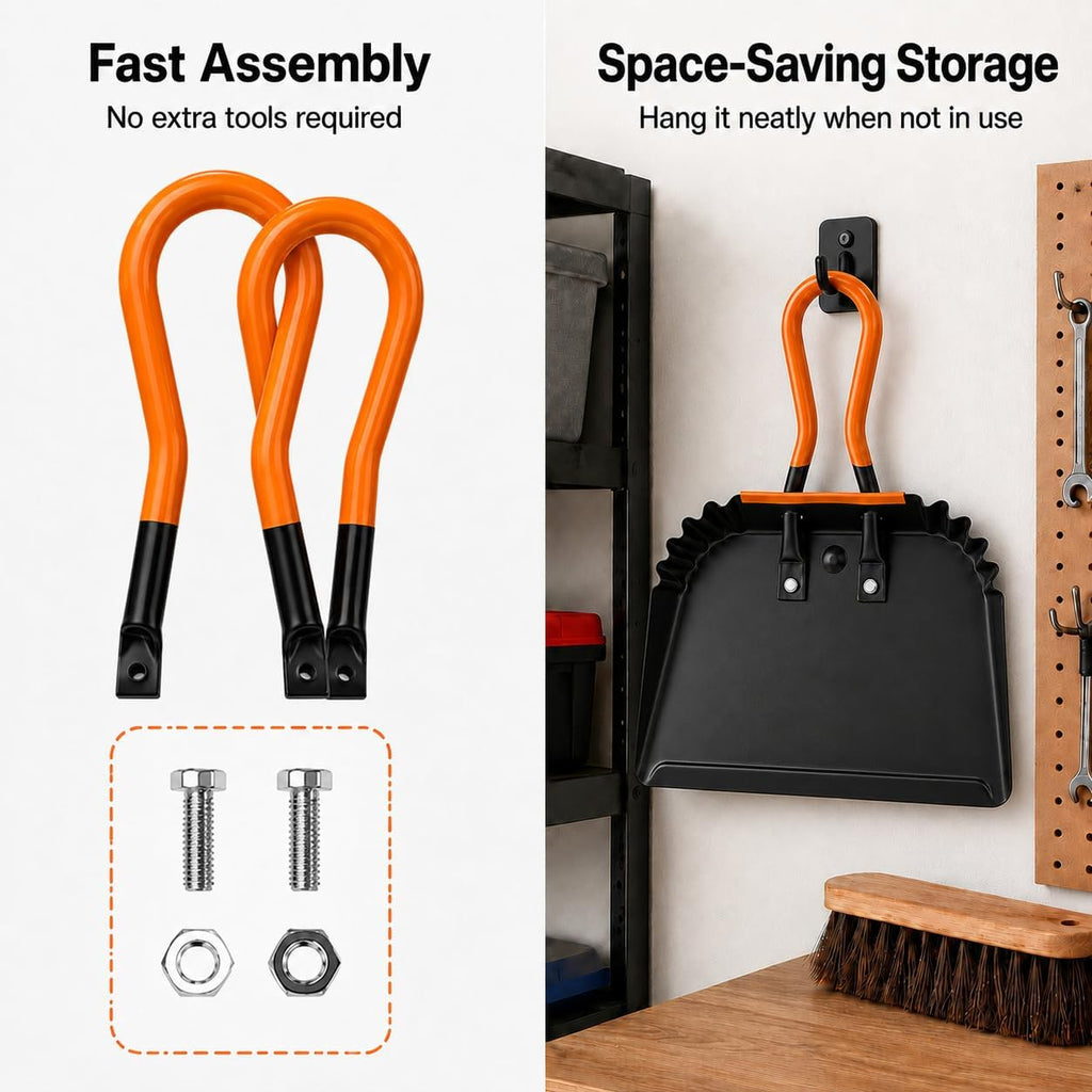 17” and 12” Heavy-Duty Metal Dustpans and Brush Set with Rubber Lip Edge
